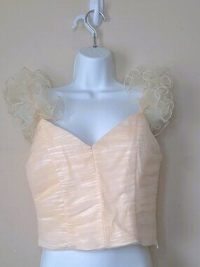 Entro Crop Top Tulle Ruffle Sleeves Champagne Feminine Romantic Coquette